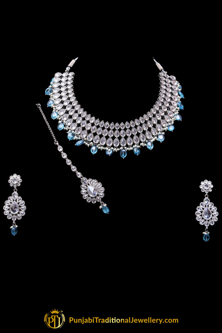 Firozi Polki Necklace Set By Punjabi Traditional Jewellery