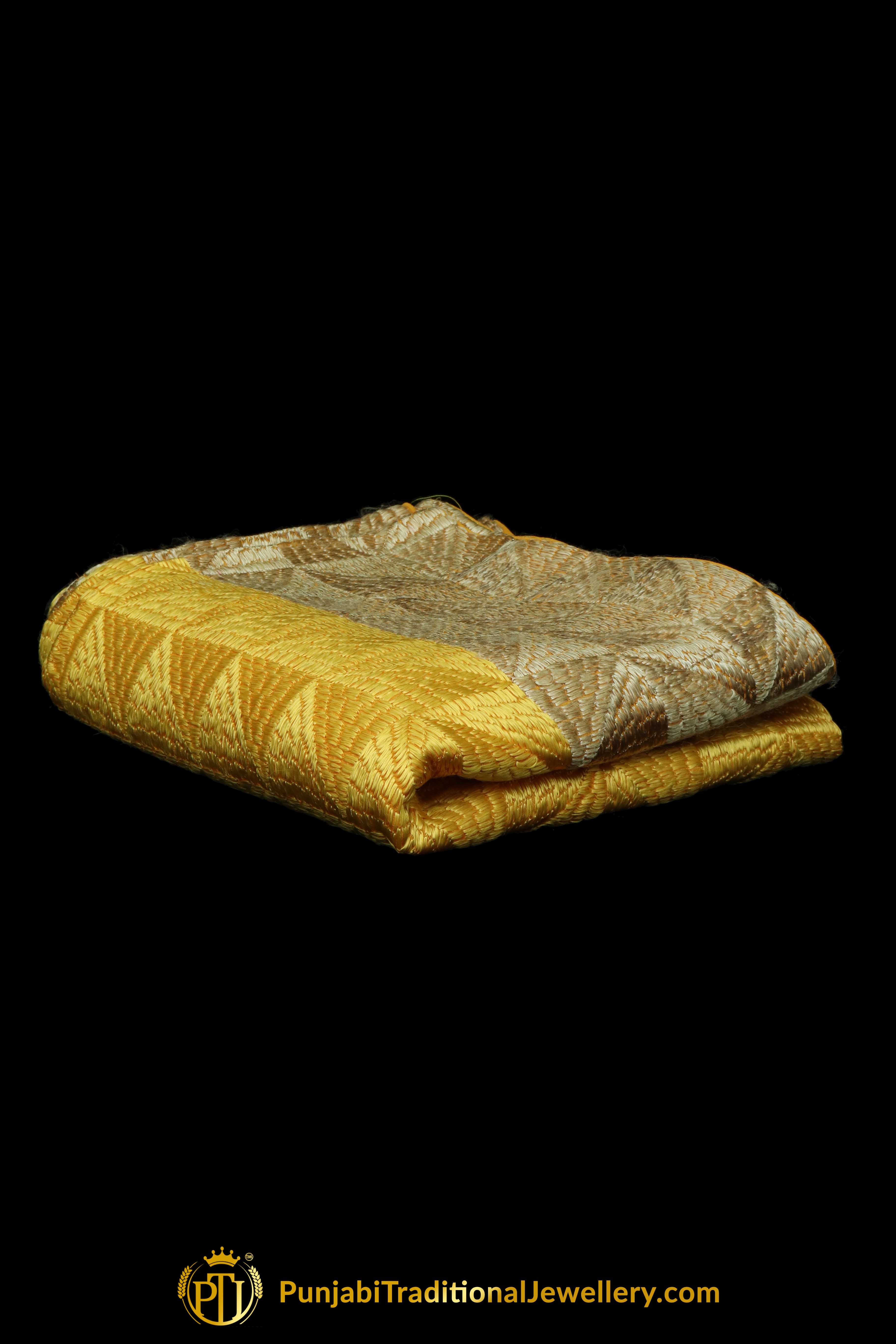 Yellow Color Pure Phulkari Dupatta By Punjabi Traditional Jewellery