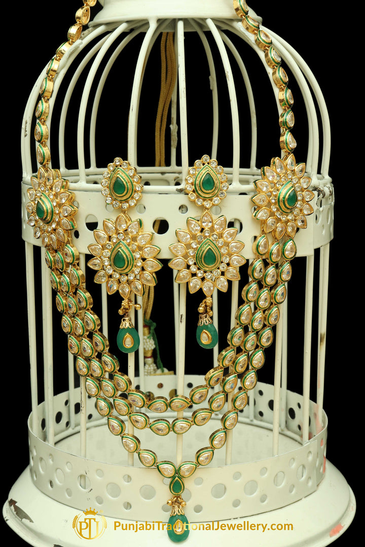 Green Polki Necklace Set By Punjabi Traditional Jewellery
