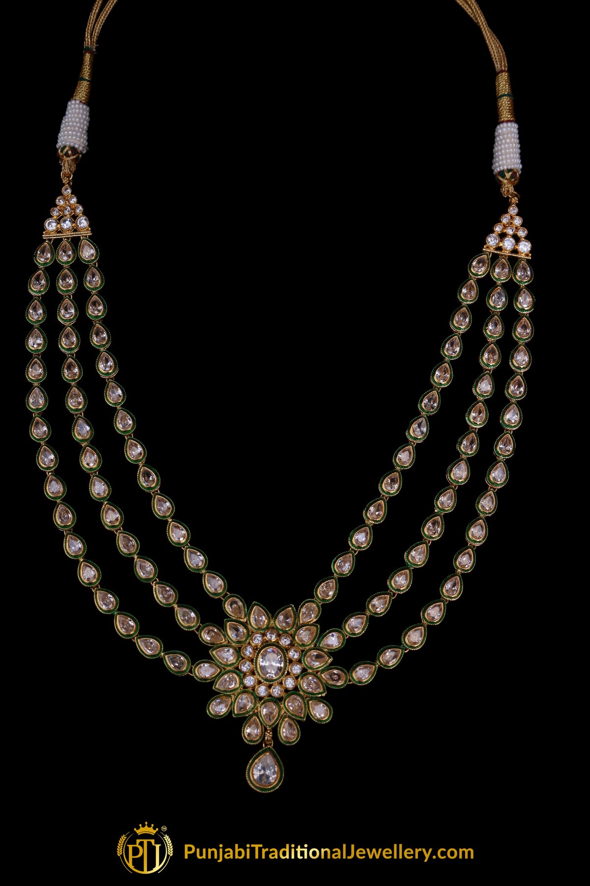 Green Red Pearl Kundan Necklace Set By Punjabi Traditional Jewellery