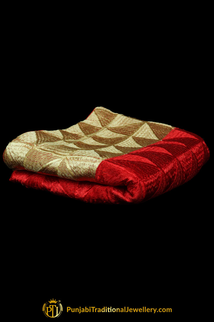 Pure Phulkari Dupatta With Golden & Red Color By Punjabi Traditional Jewellery