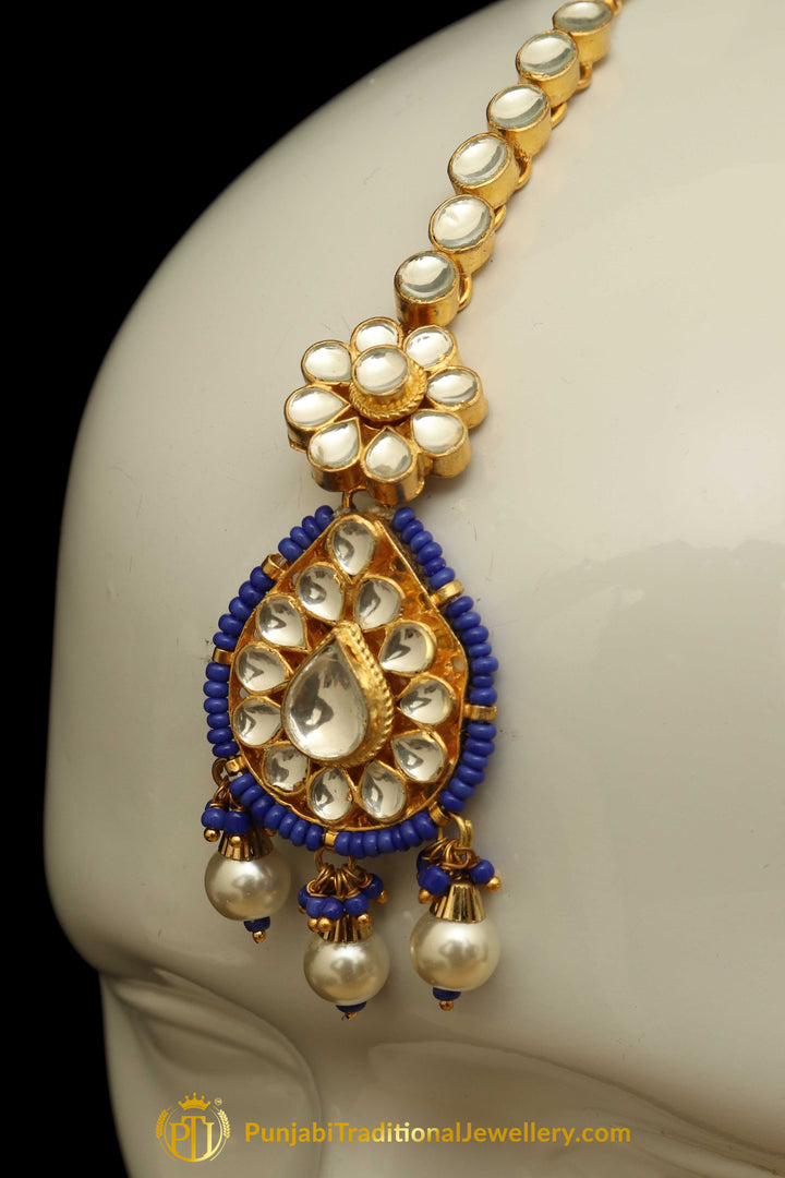 Blue Kundan Pearl Earring Tikka Set | Punjabi Traditional Jewellery Exclusive