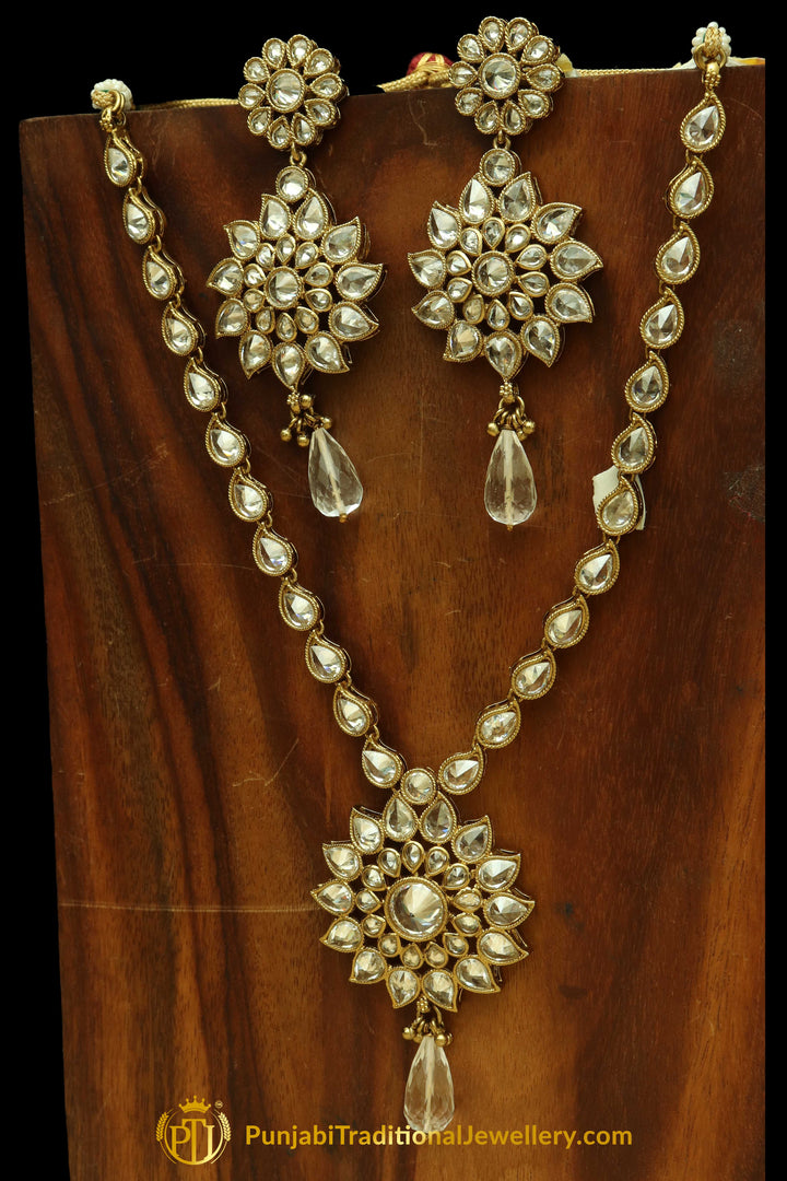 Silver Polki Necklace Set By Punjabi Traditional Jewellery
