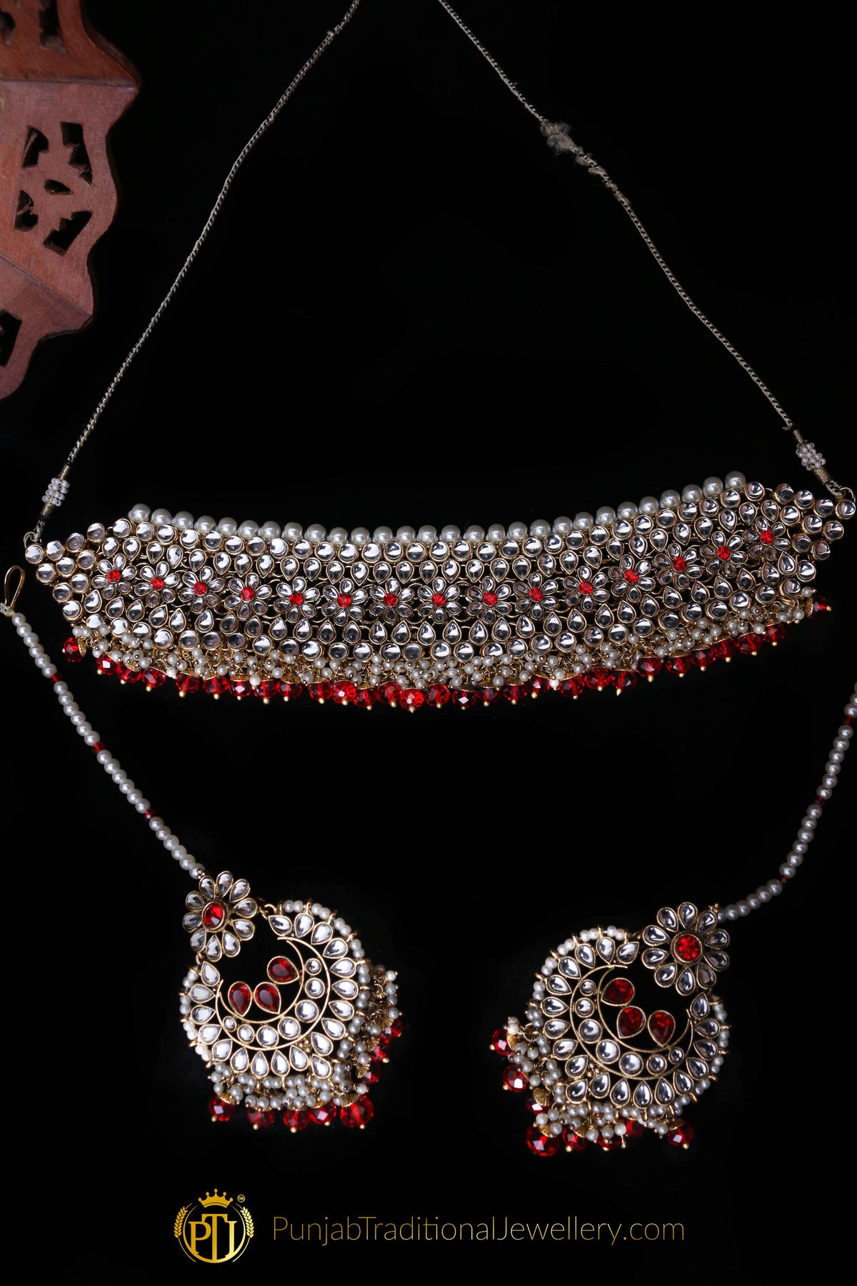 White Pearl Kundan Choker Necklace Set By Punjabi Traditional Jewellery