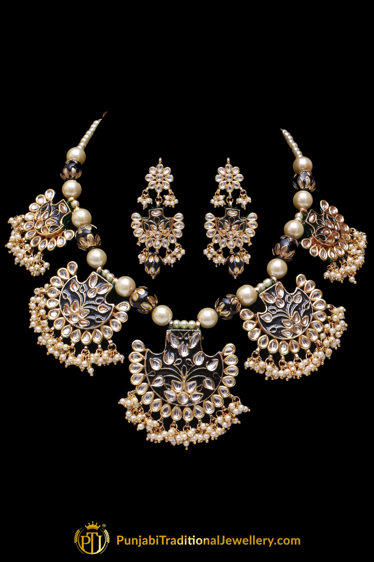 Blue Kundan Mala Meena Necklace Set By Punjabi Traditional Jewellery