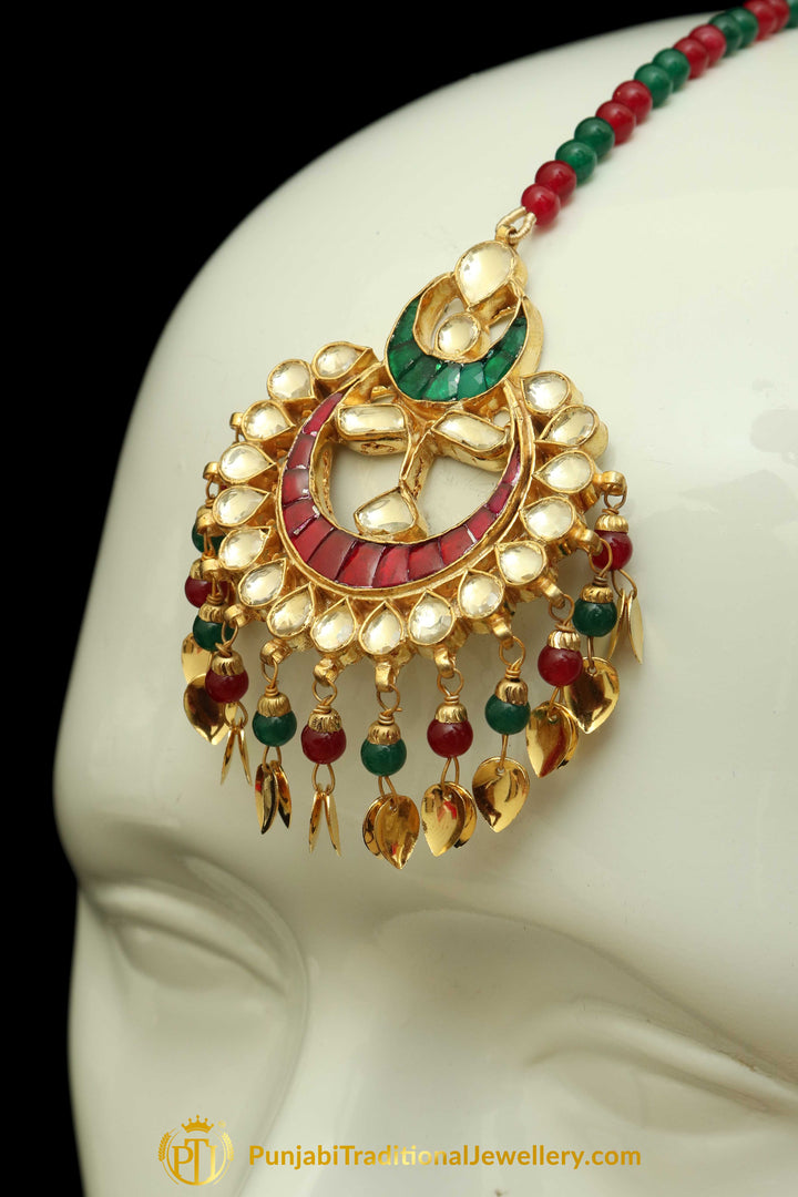 Rubby Panna Pippal Patti Kundan Earring Tikka Set | Punjabi Traditional Jewellery Exclusive