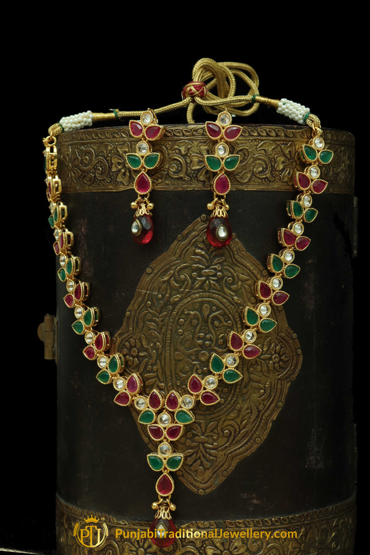 Rubby Panna Polki Necklace Set By Punjabi Traditional Jewellery