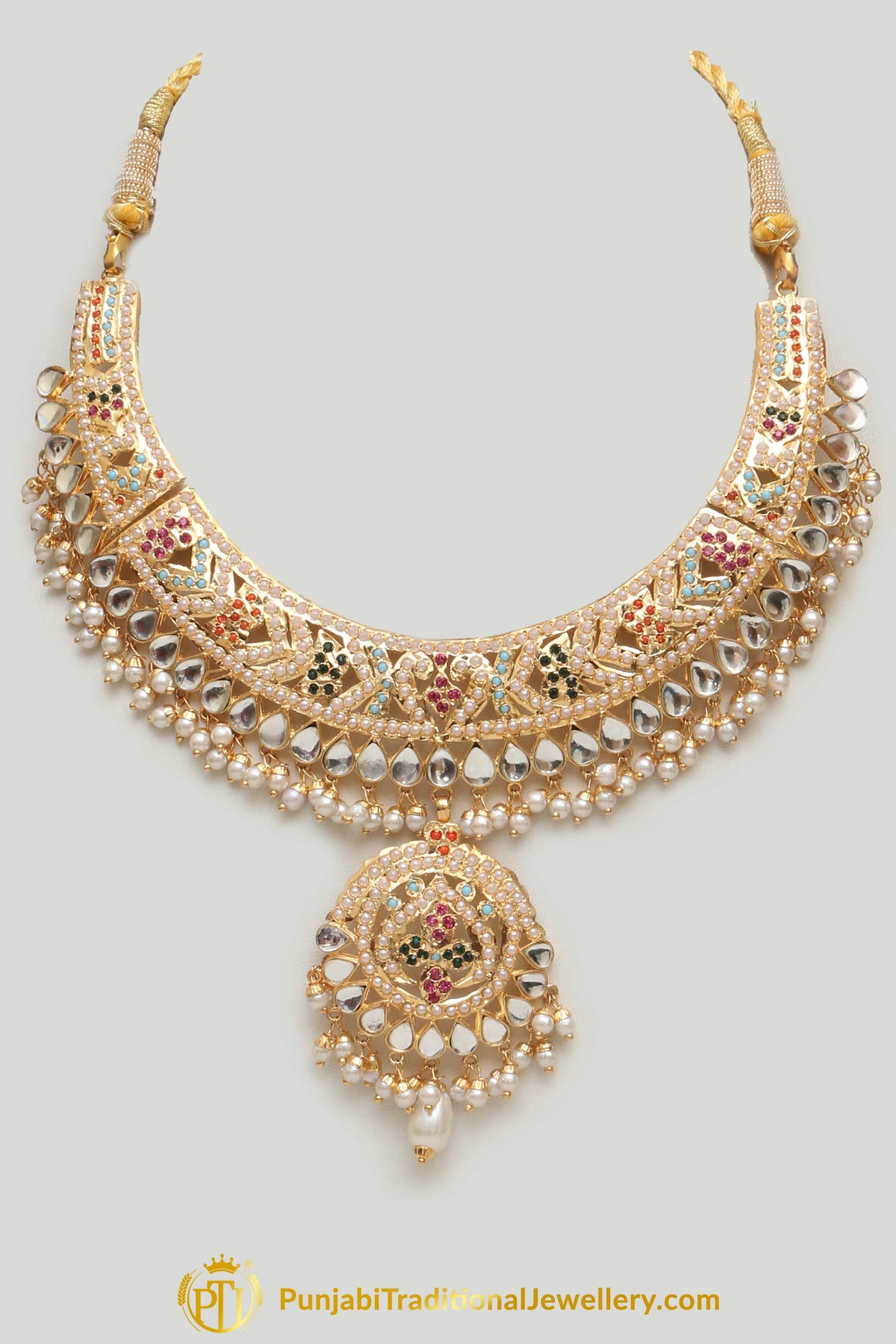 Multi Jadau Pearl Kundan Necklace Set By Punjabi Traditional Jewellery