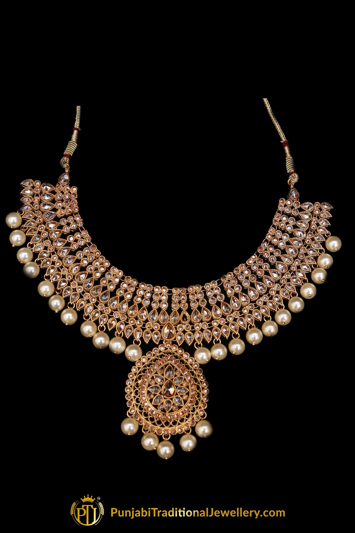 Champagne Stone Necklace Set By Punjabi Traditional Jewellery