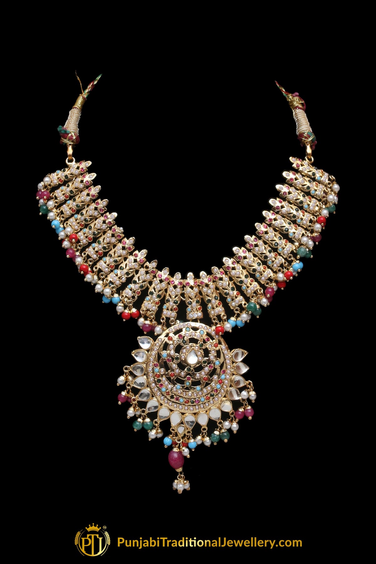 Multi Jadau Pearl Kundan Necklace Set By Punjabi Traditional Jewellery