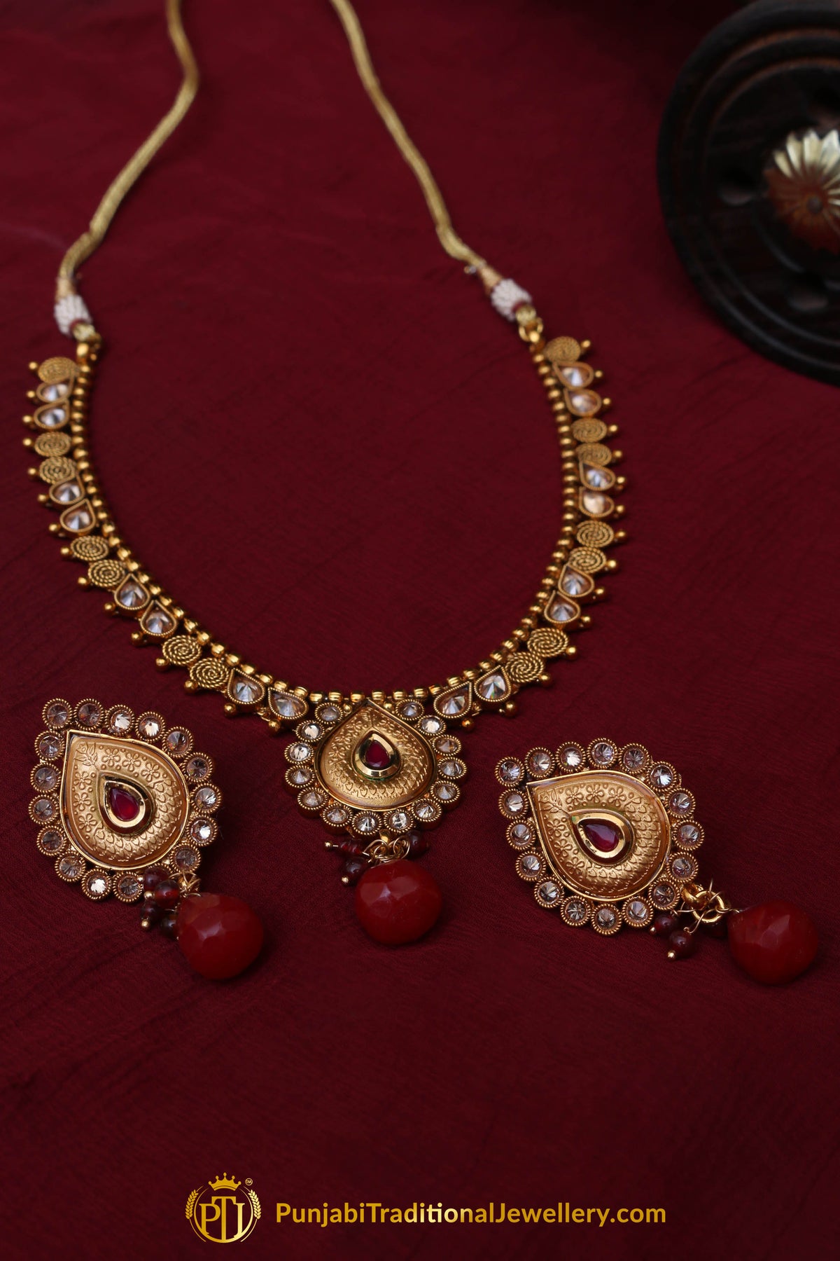 Golden Rubby Polki Necklace Set By Punjabi Traditional Jewellery
