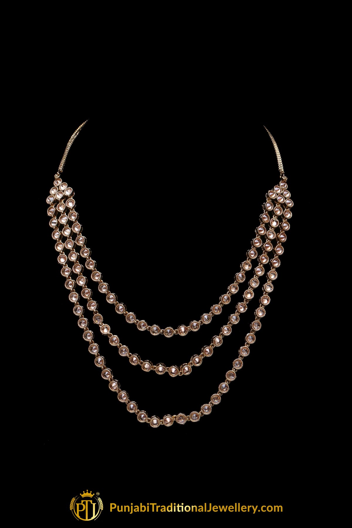 Golden Champagne Stone Necklace Set By Punjabi Traditional Jewellery