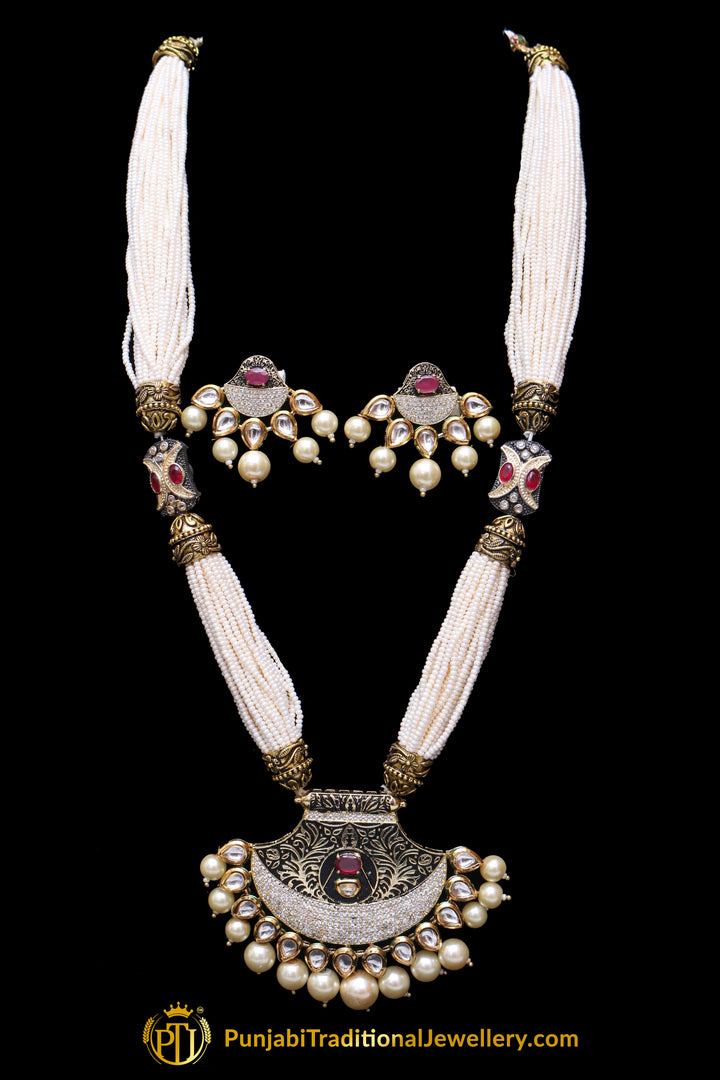 Red Green Kundan Pearl Meena Necklace Set By Punjabi Traditional Jewellery