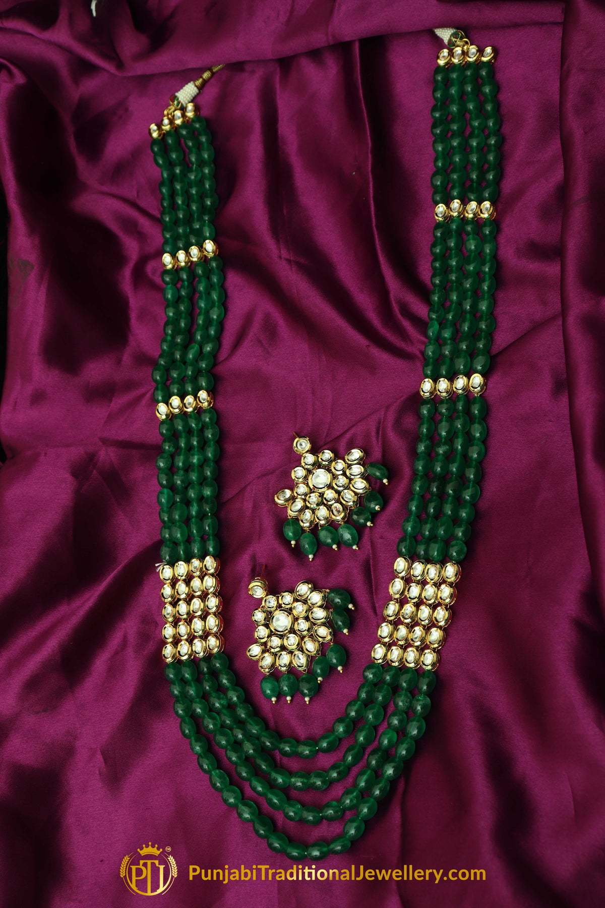Green Kundan Necklace Set By Punjabi Taditional Jewellery
