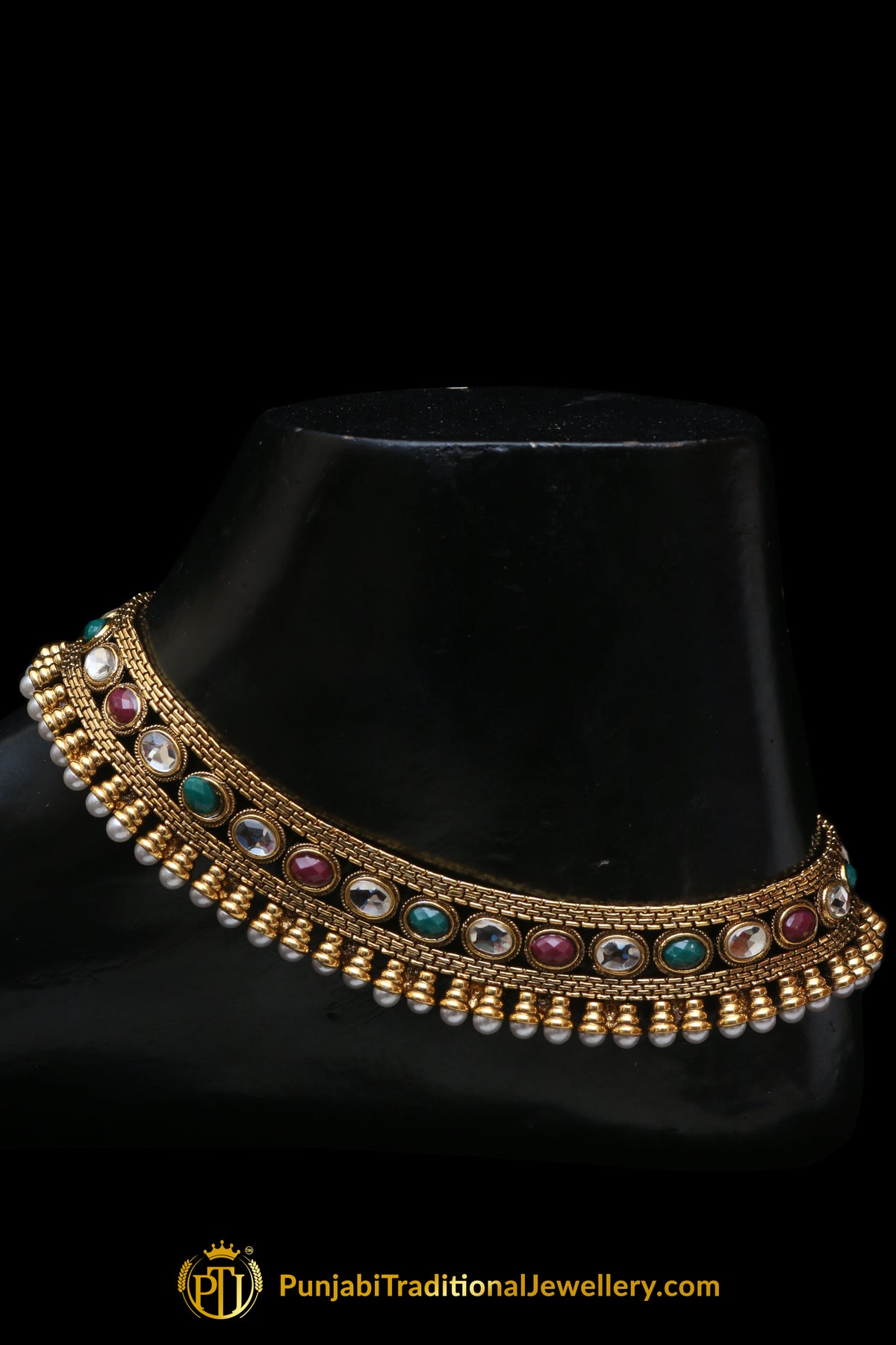 Rubby Panna Polki With Pearl Payal By Punjabi Traditional Jewellery