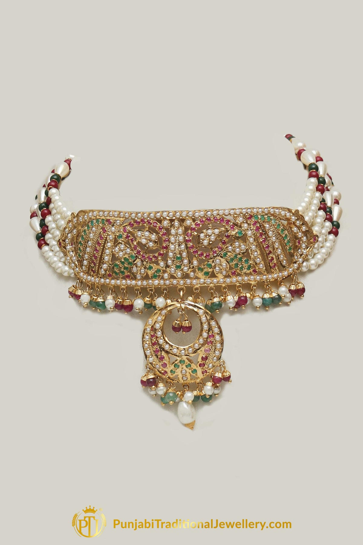 Jadau Multi Pearl Necklace Set By Punjabi Traditional Jewellery
