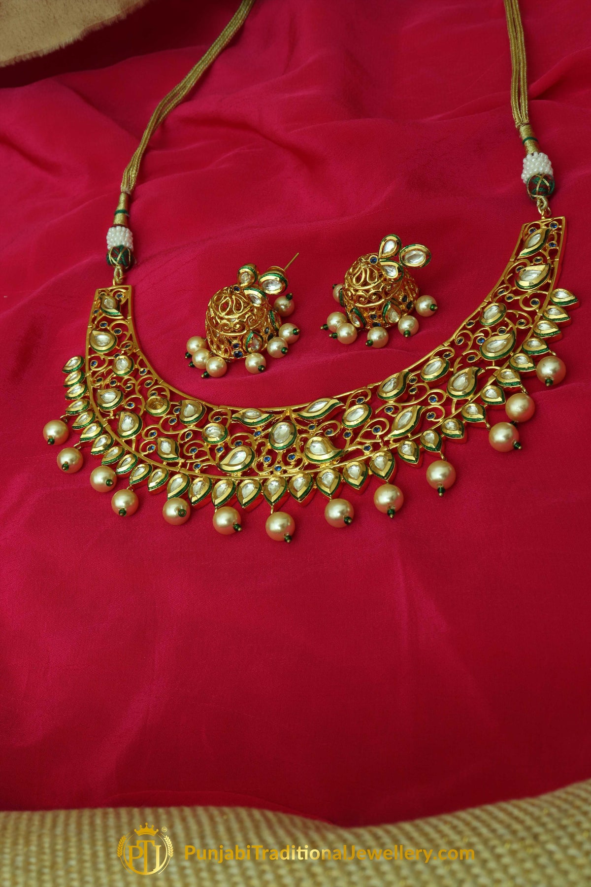 Golden Kundan & Pearl Necklace Set By Punjabi Traditional Jewellery