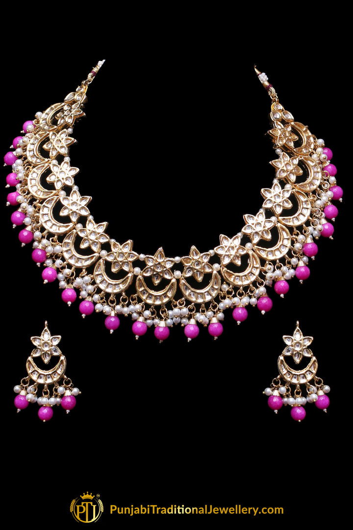 Pink Pearl Kundan Necklace Set Punjabi Traditional Jewellery