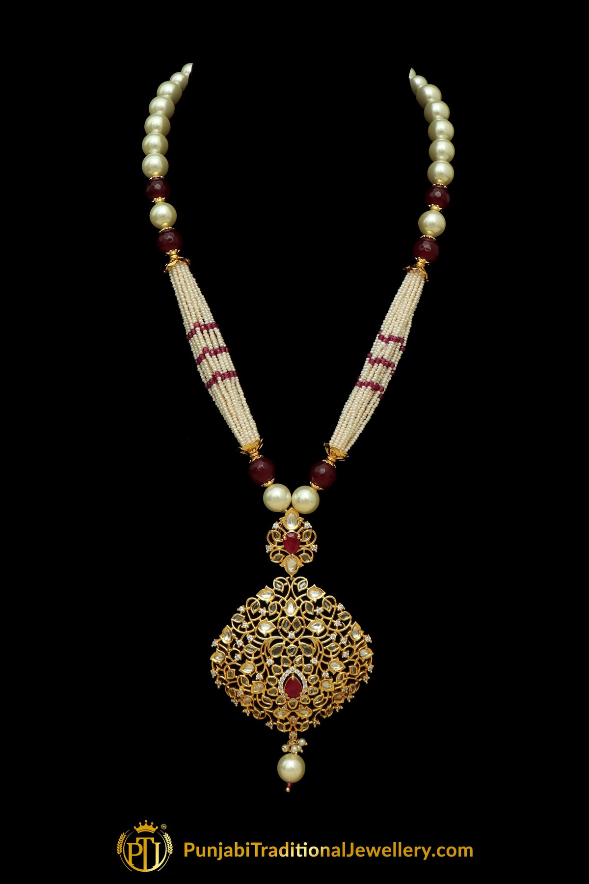 Red Matt Gold  Necklace Set By Punjabi Taditional Jewellery