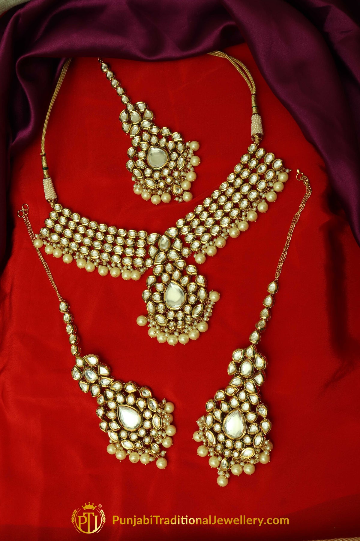 White Pearl & Kundan Necklace Set By Punjabi Traditional Jewellery