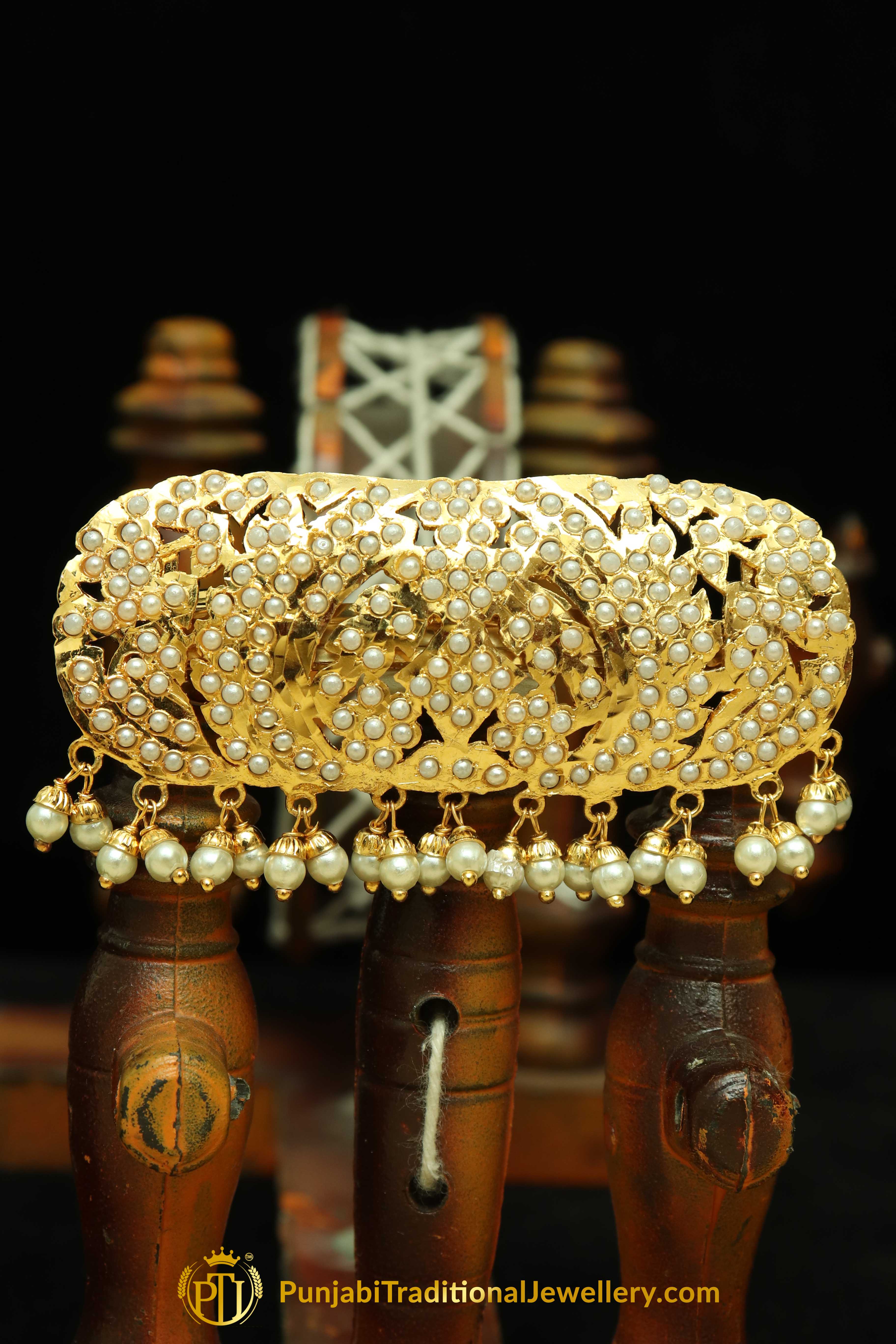 Gold Finished Pearl Jadau Clip Hair Accessories By Punjabi Traditional Jewellery
