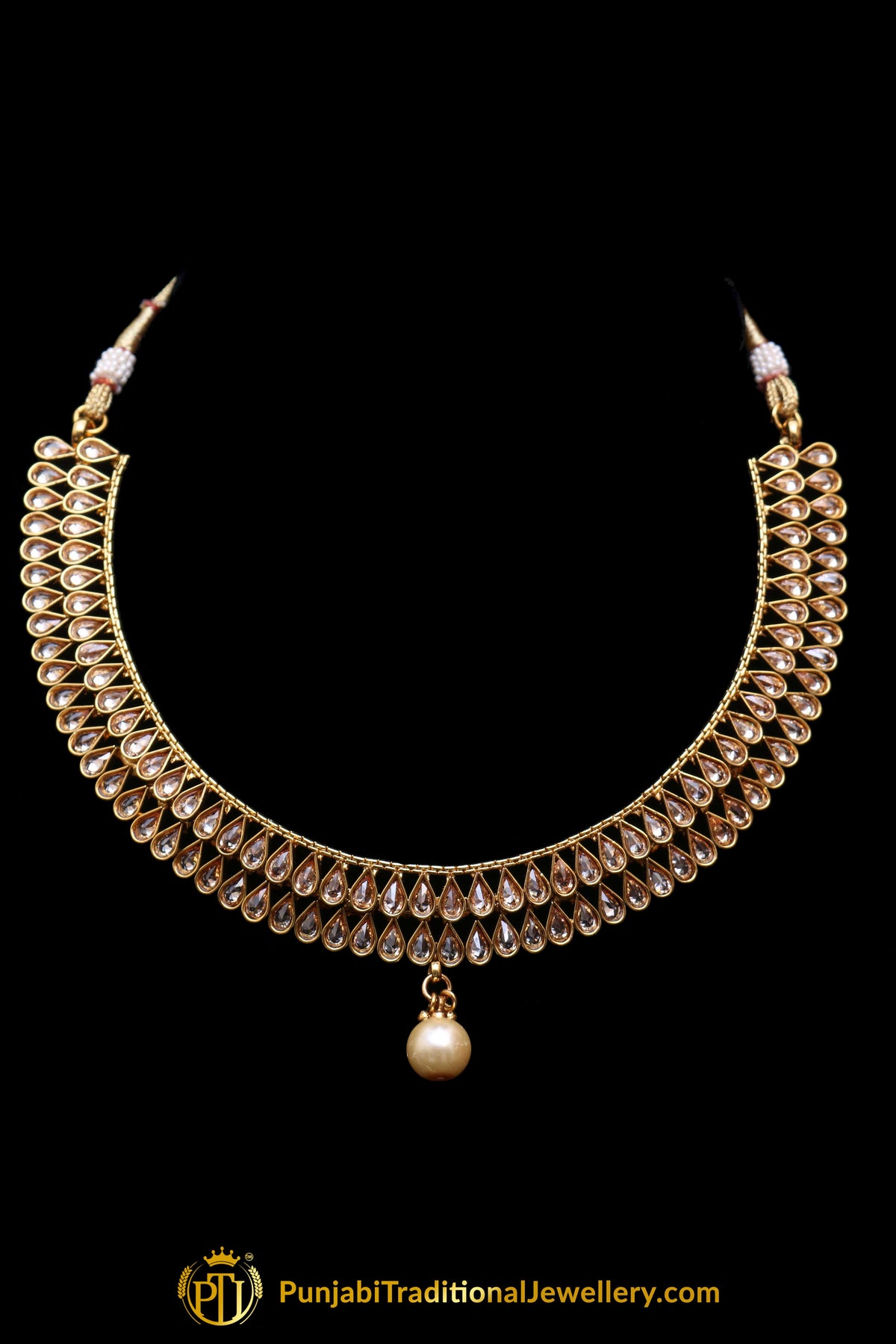 Golden Polki Necklace Set By Punjabi Traditional Jewellery
