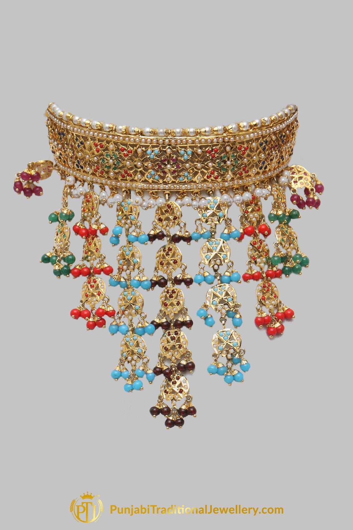 Jadau Multi Pearl Necklace Set By Punjabi Traditional Jewellery