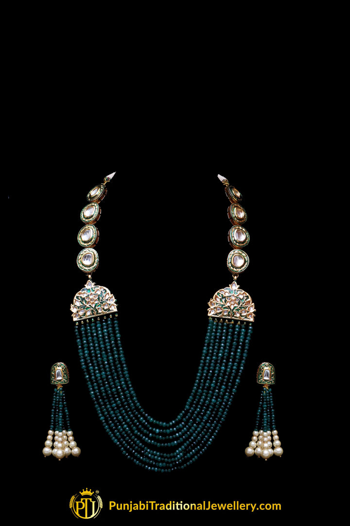 Green Kundan Pearl Necklace Set By Punjabi Traditional Jewellery