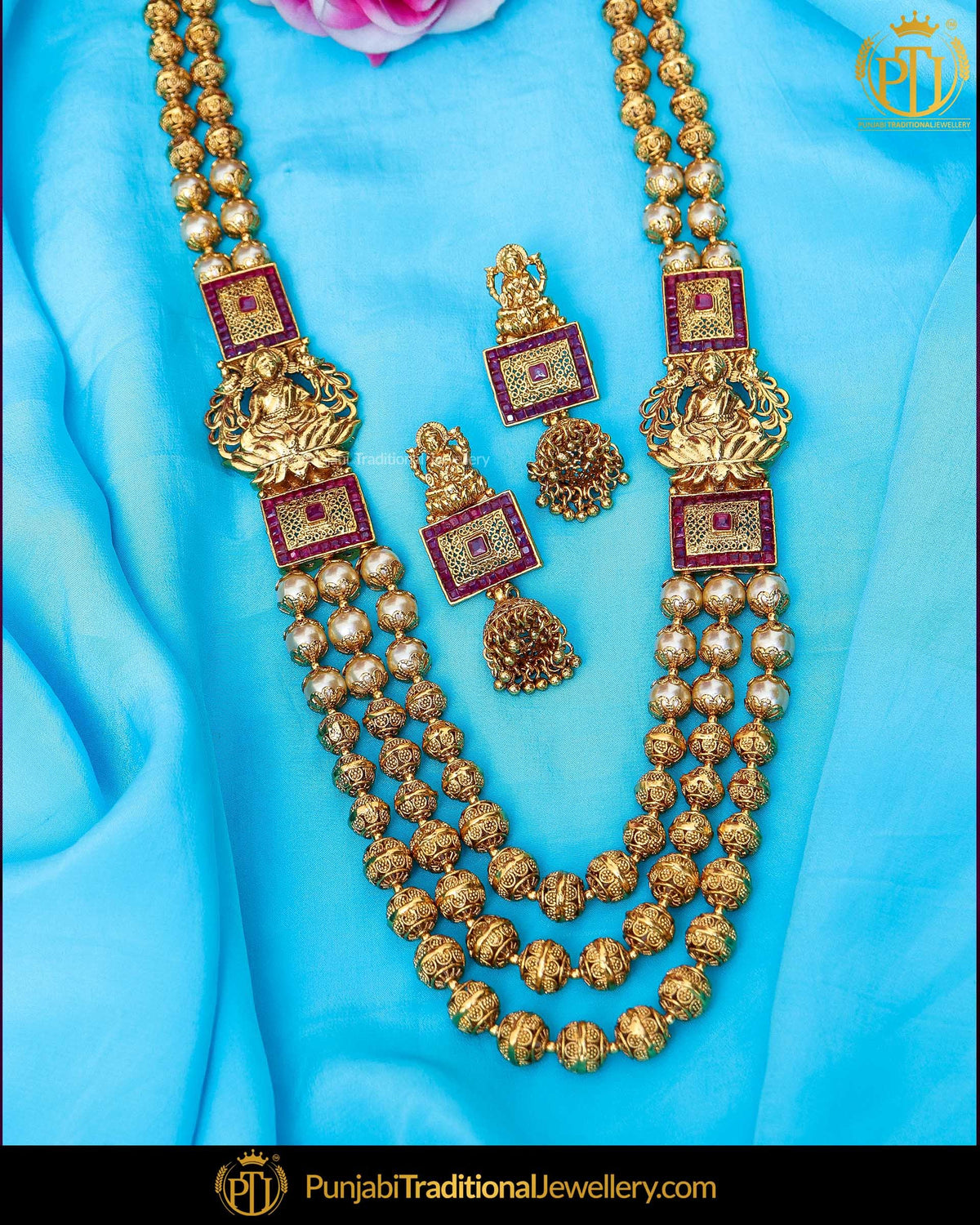 Antique Gold Finished Rubby Johda long Set  | Punjabi Traditional Jewellery Exclusive
