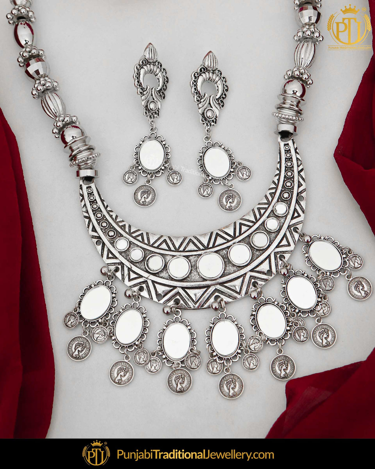 Afghan Silver Finished Oxidised Necklace Set | Punjabi Traditional Jewellery Exclusive