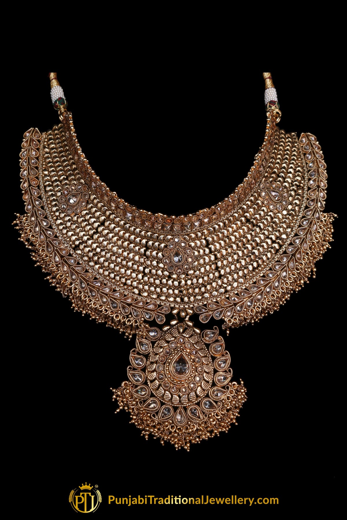 Antique Gold Polki Choker Necklace Set By Punjabi Traditional Jewellery