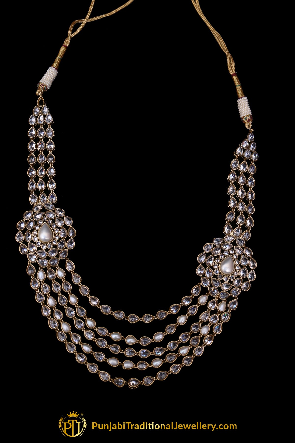 Golden White Pearl Kundan Necklace Set By Punjabi Traditional Jewellery