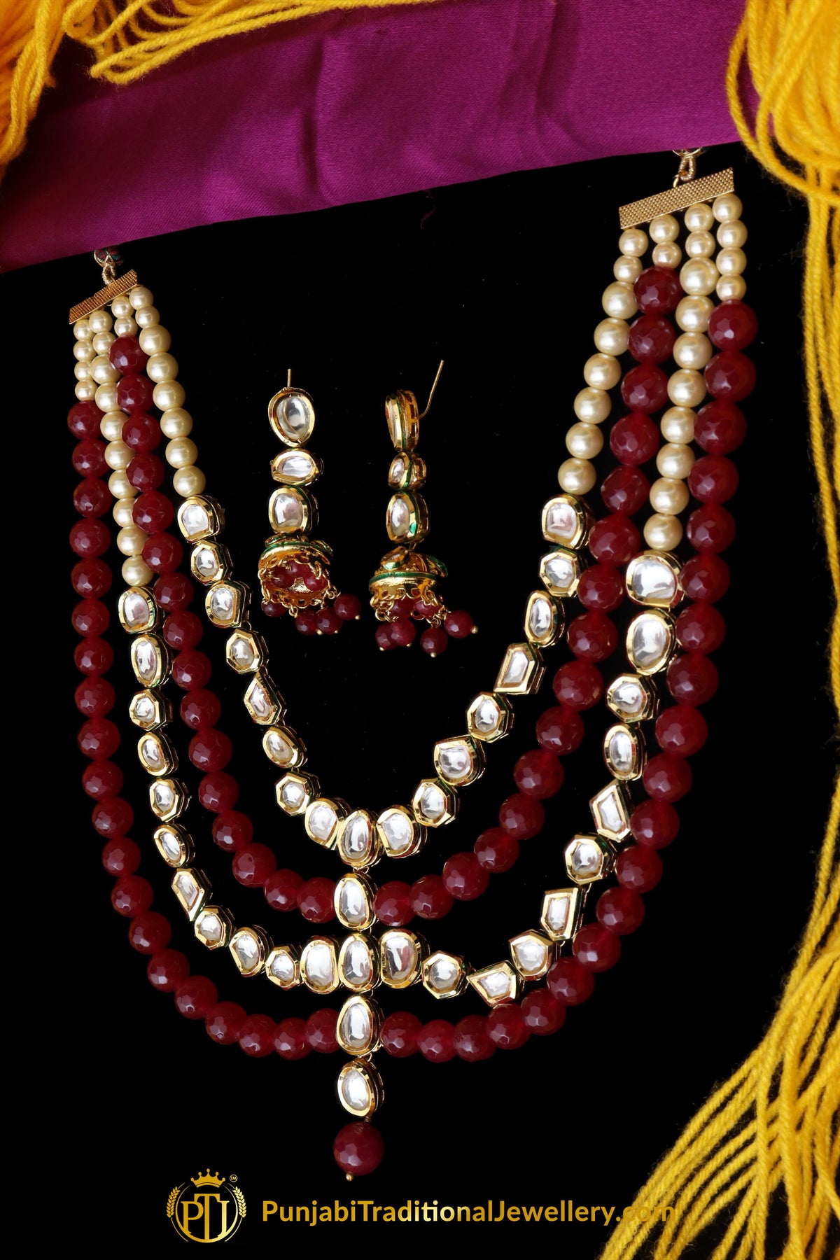 Rubby Kundan Necklace Set By Punjabi Traditional Jewellery