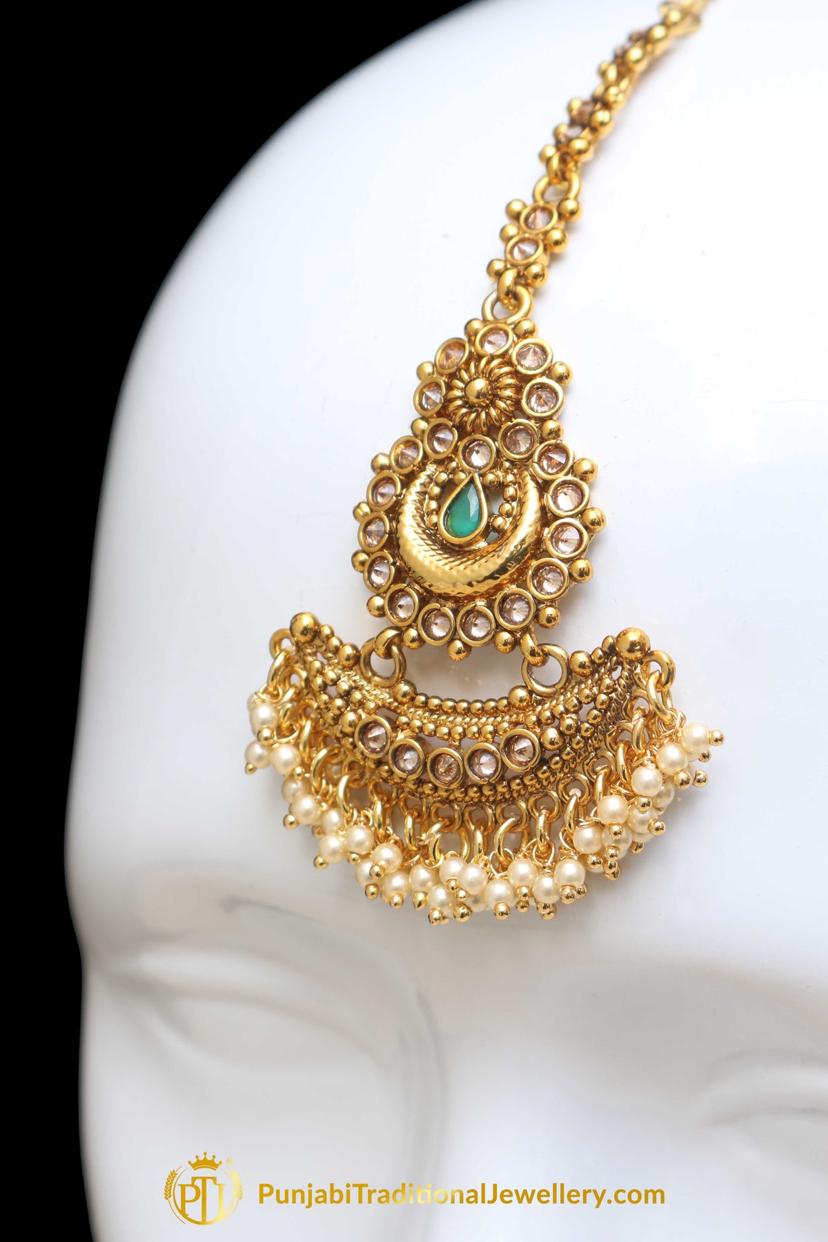 Champagne Stone Pearl Earring Tikka Set By Punjabi Traditional Jewellery