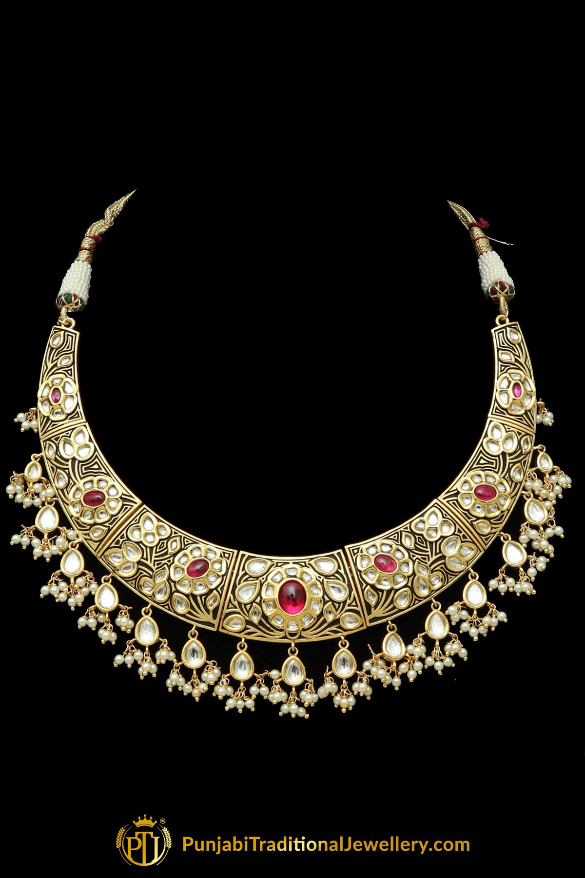 Matt Gold Rani Kundan Antique Gold Necklace Set By Punjabi Taditional Jewellery
