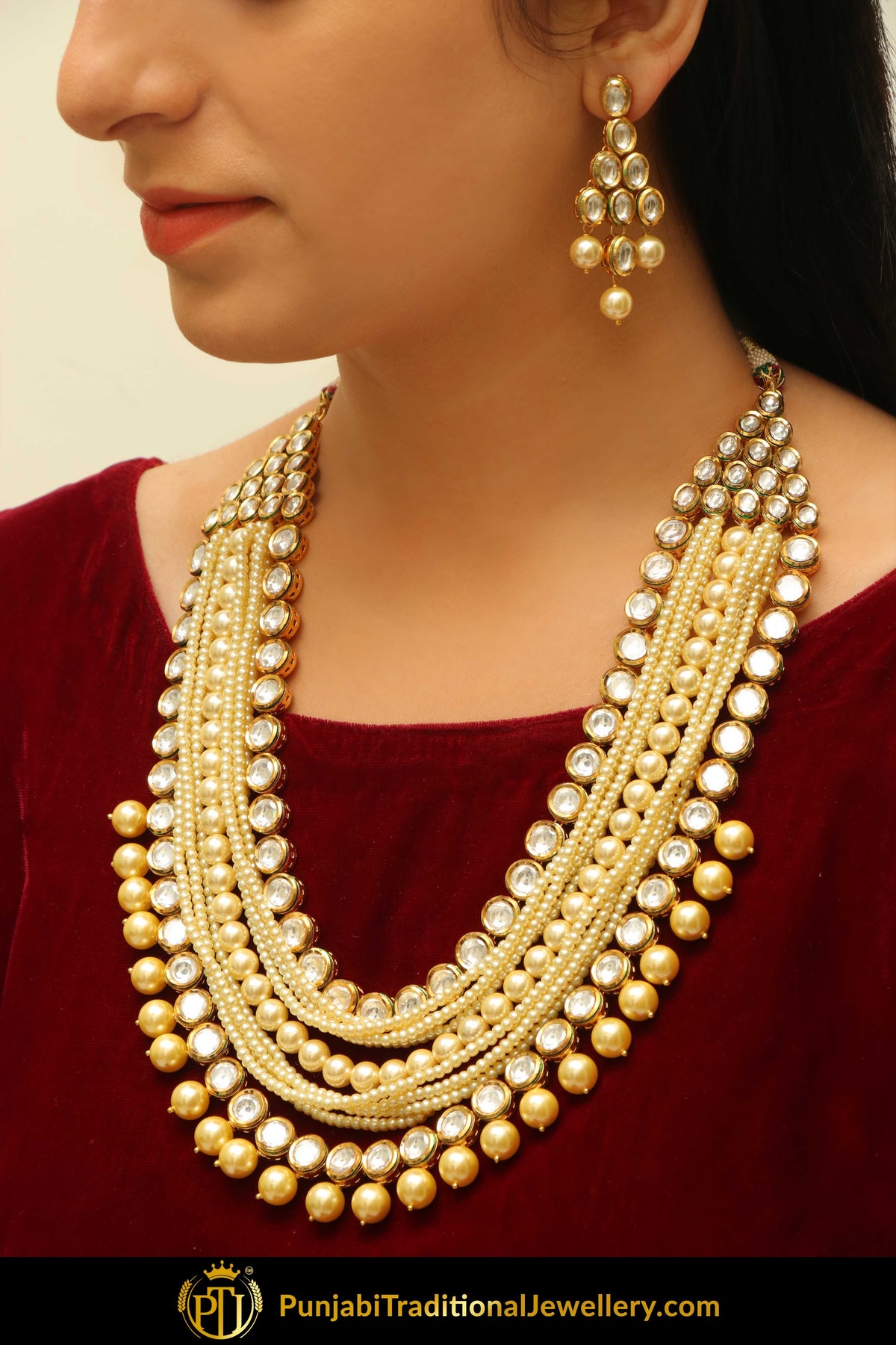 Hadeeqah Kundan Pearl Necklace Set | Punjabi Traditional Jewellery Exclusive