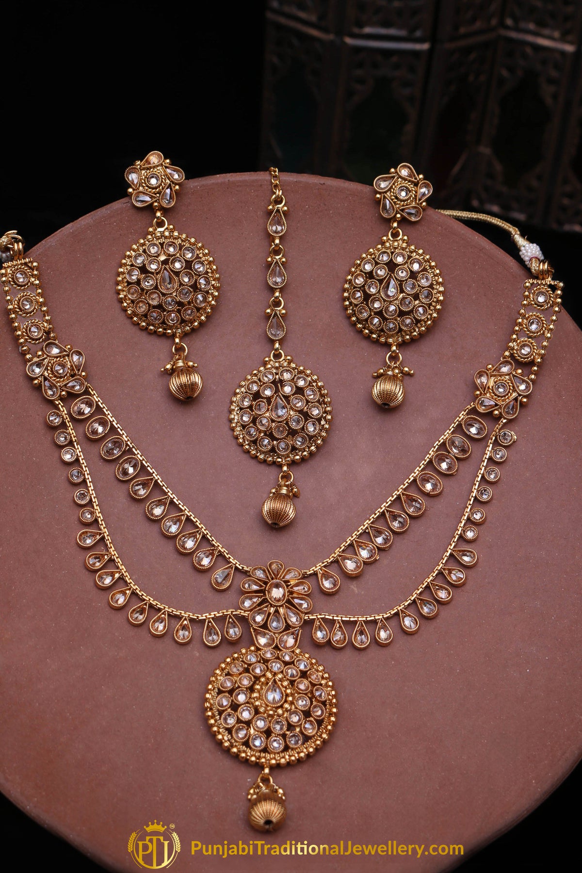 Ilam Maroon Polki Necklace Set By Punjabi Traditional Jewellery