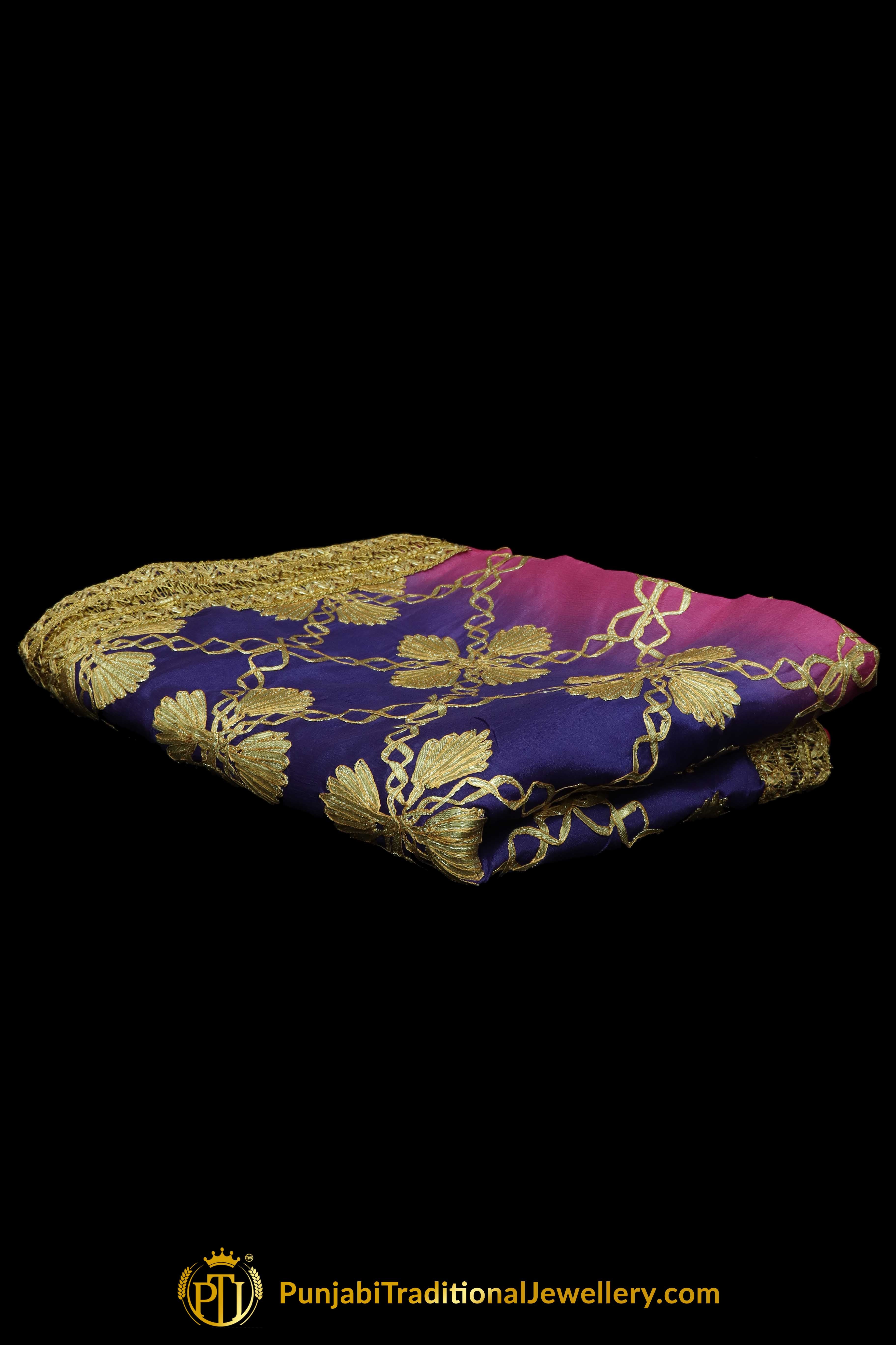 Pink & Blue Color Pure Phulkari Dupatta By Punjabi Traditional Jewellery