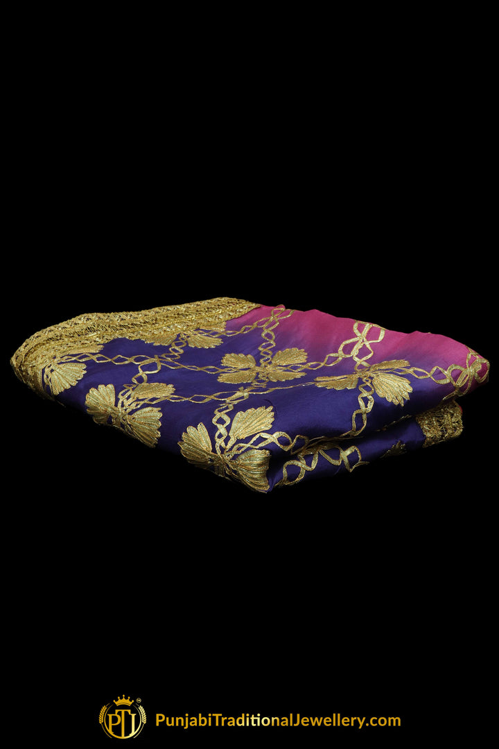 Pink & Blue Color Pure Phulkari Dupatta By Punjabi Traditional Jewellery