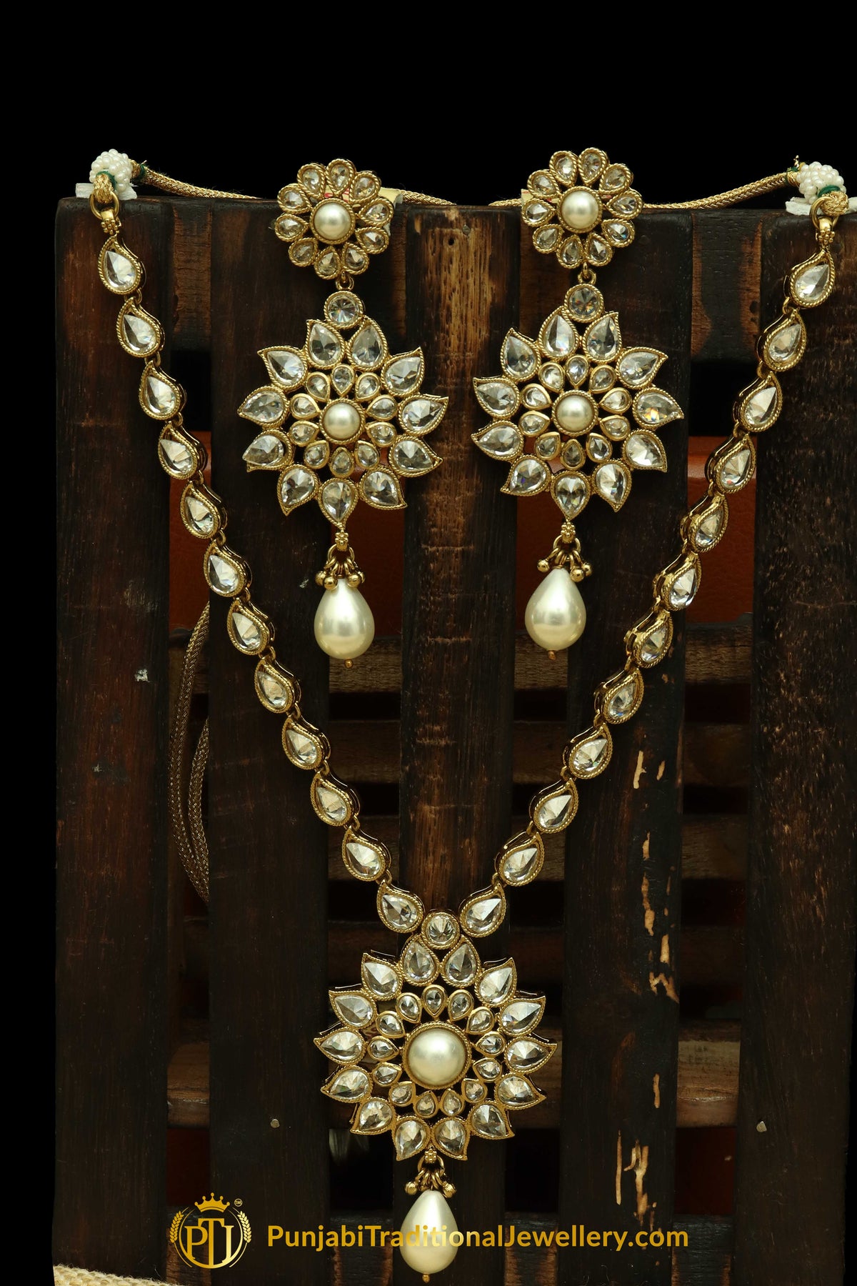 Polki Pearl Necklace Set By Punjabi Traditional Jewellery