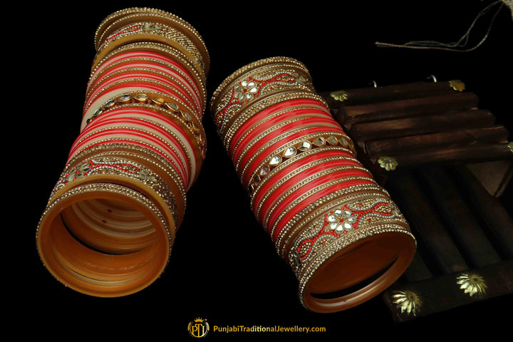 Peach Color Wedding Bridal Chura By Punjabi Traditional Jewellery