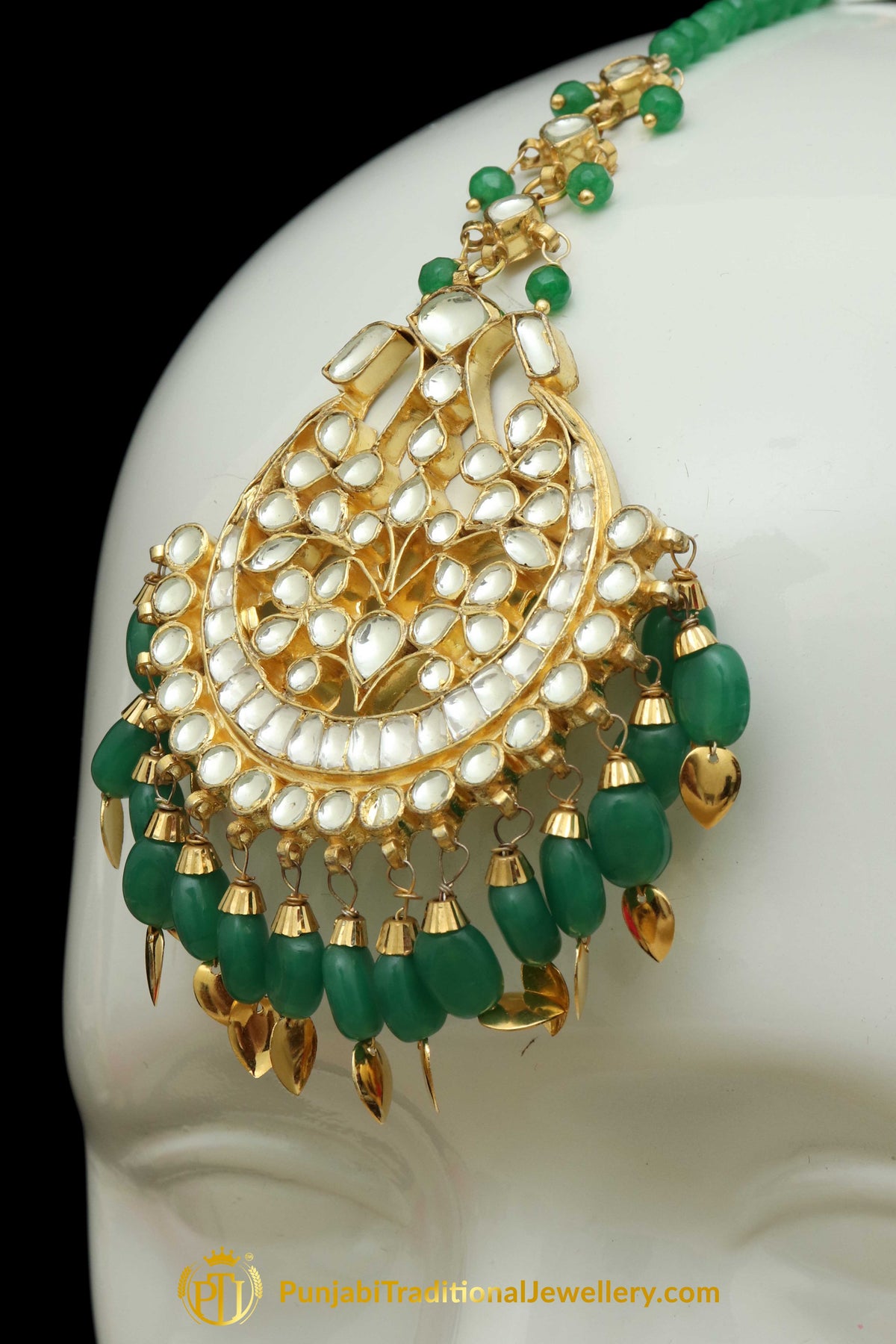 Green Kundan Pippal Patti Earring Tikka Set | Punjabi Traditional Jewellery Exclusive