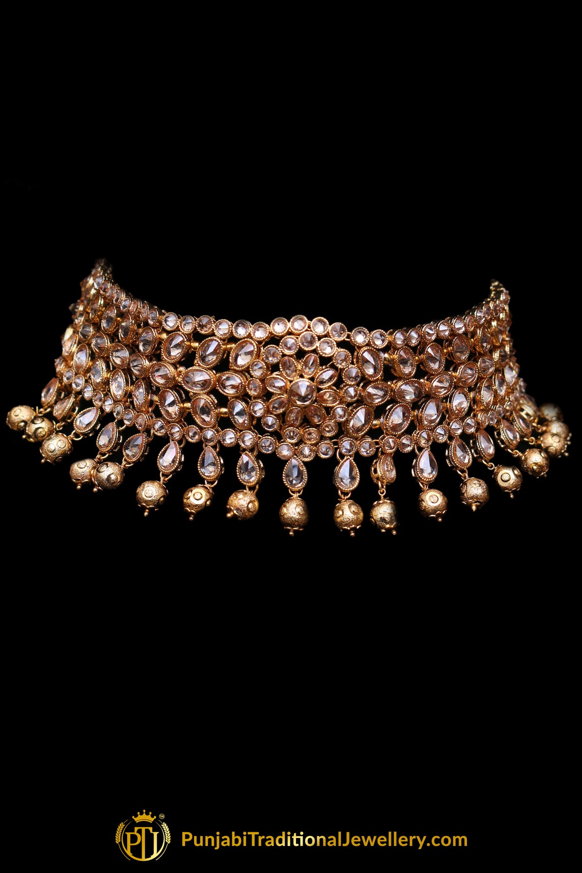 Golden Polki Necklace Set By Punjabi Traditional Jewellery