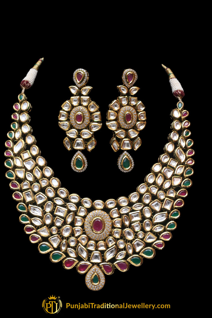 Rubby Panna Kundan Necklace Set By Punjabi Traditional Jewellery