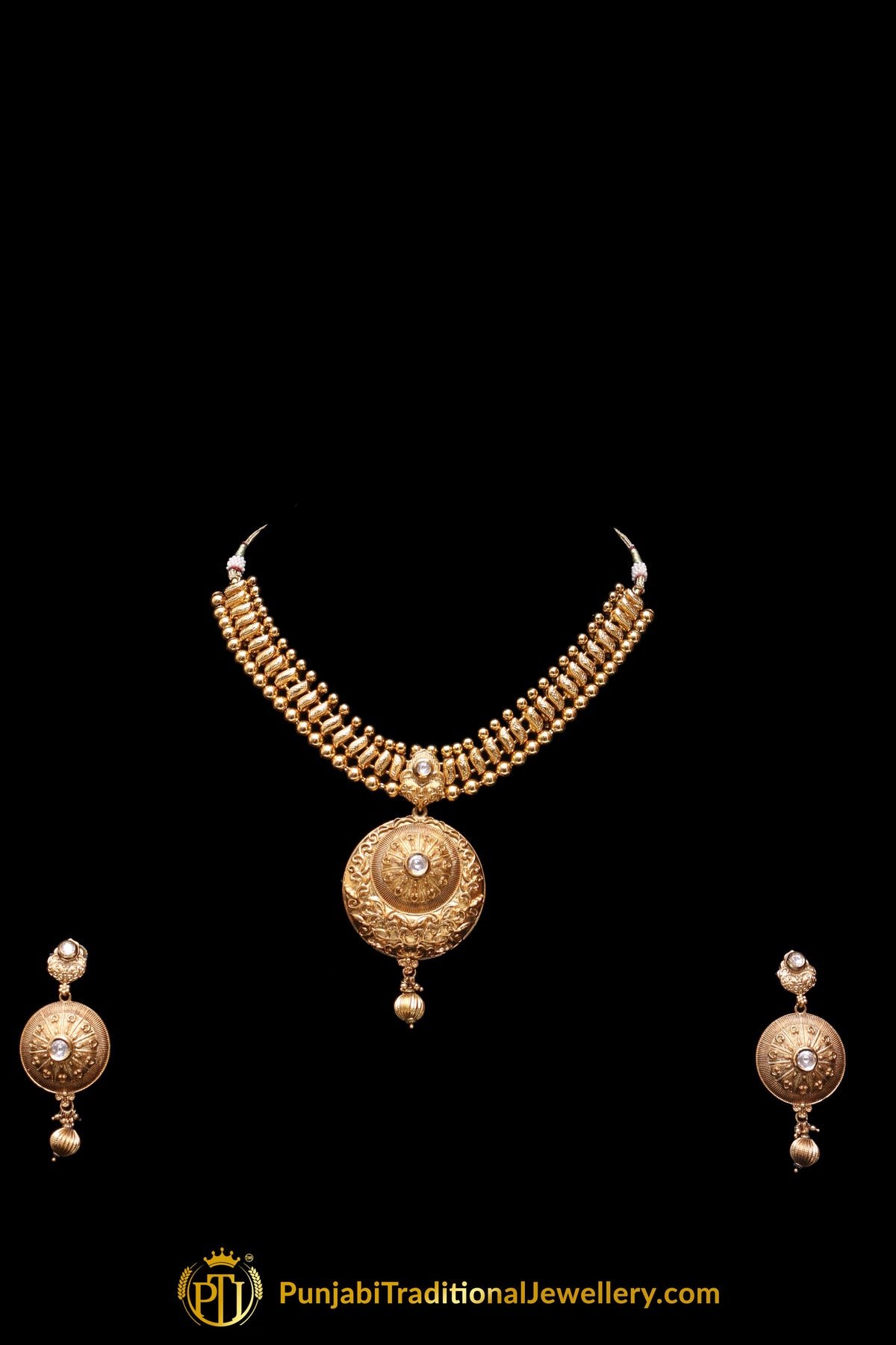 Pearl Champagne Stone Necklace Set By Punjabi Taditional Jewellery