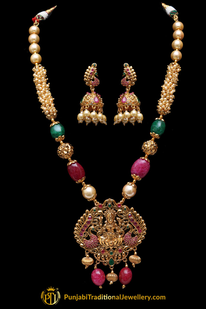 Green & Red Jodha Necklace Set By Punjabi Traditional Jewellery