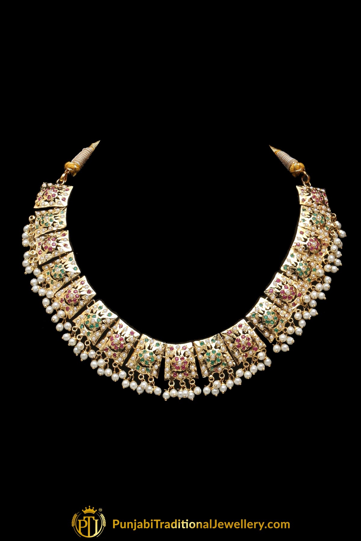 Multi Jadau Pearl Necklace Set By Punjabi Traditional Jewellery