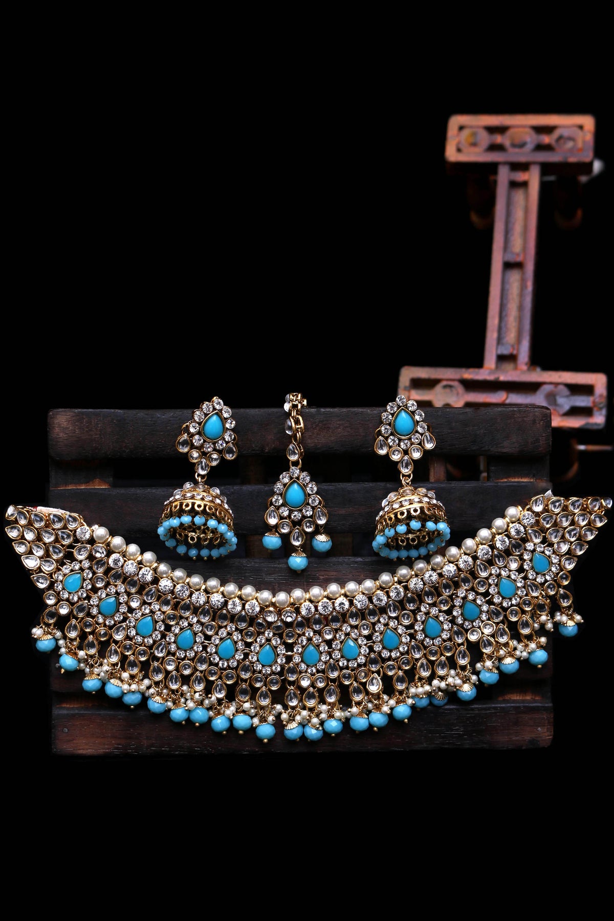 Fitoor Firozi Pearl Kundan Necklace Set By Punjabi Traditional Jewellery