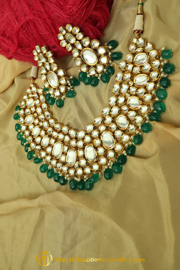 Green Kundan Necklace Set By Punjabi Taditional Jewellery