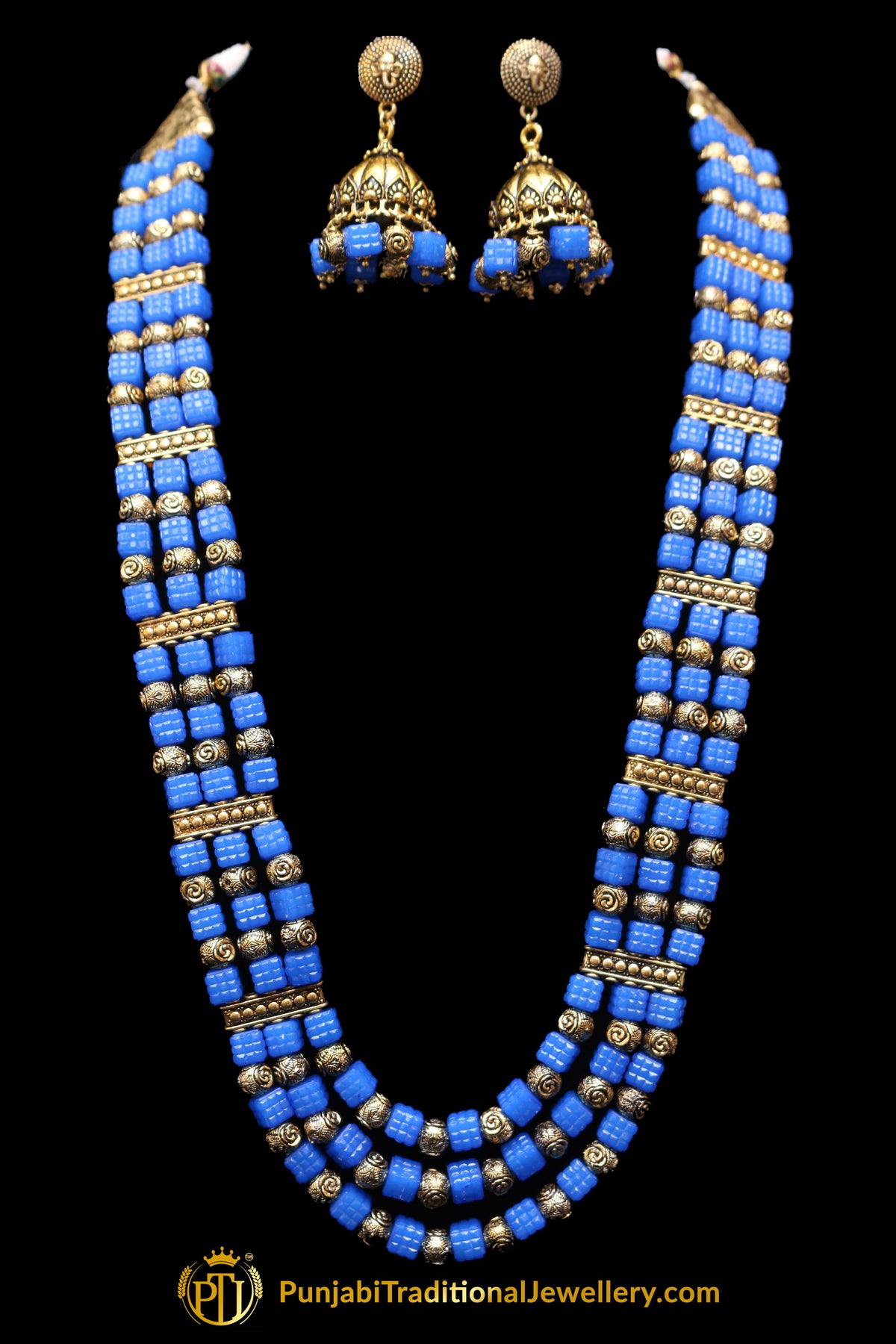Blue Antique Gold Necklace Set By Punjabi Traditional Jewellery